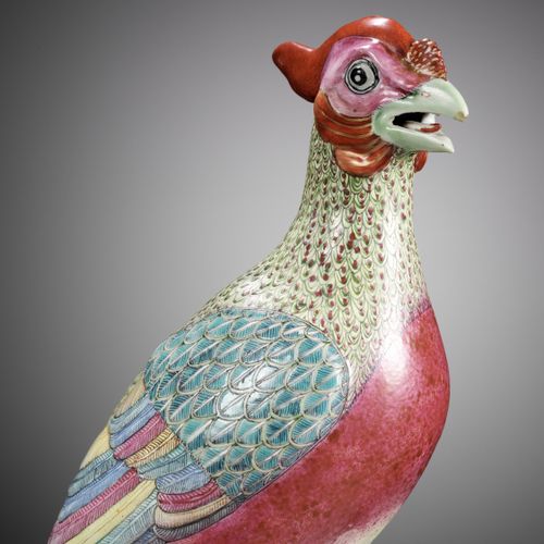 A FAMILLE ROSE FIGURE OF A PHOENIX, PAN YUNLONG MARK, 19TH CENTURY A FAMILLE ROS&hellip;