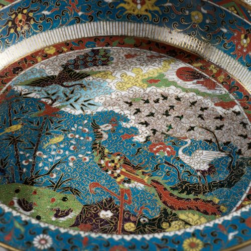 A LARGE ‘BIRDS WORSHIPPING THE PHOENIX’ CLOISONNÉ BASIN, MING DYNASTY GRAND BASS&hellip;