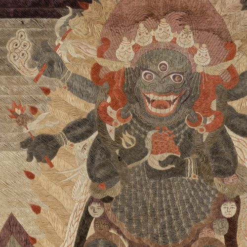 AN IMPRESSIVE SILK EMBROIDERED THANGKA OF MAHAKALA AN IMPRESSIVE SILK EMBROIDERE&hellip;