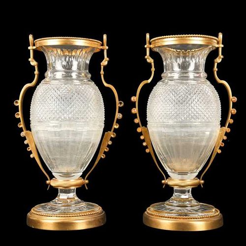 A PAIR OF BELLE EPOQUE STYLE BACCARAT GILT BRONZE MOUNTED GLASS VASES UNA COPPIA&hellip;