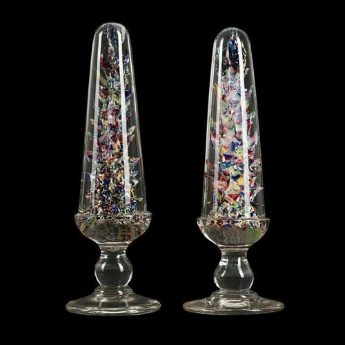 A PAIR OF LATE 19TH CENTURY GLASS 'DEVIL'S FIRE TOWER' PAPERWEIGHTS PAPIERWIEGER&hellip;