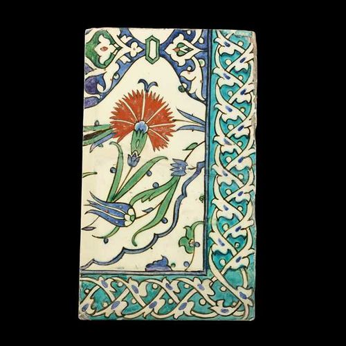 A 16TH CENTURY TURKISH GLAZED POTTERY IZNIK TILE A 16TH CENTURY TURKISH GLAZED P&hellip;