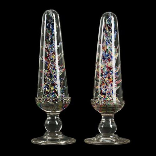 A PAIR OF LATE 19TH CENTURY GLASS 'DEVIL'S FIRE TOWER' PAPERWEIGHTS 一对19世纪末的玻璃 "&hellip;