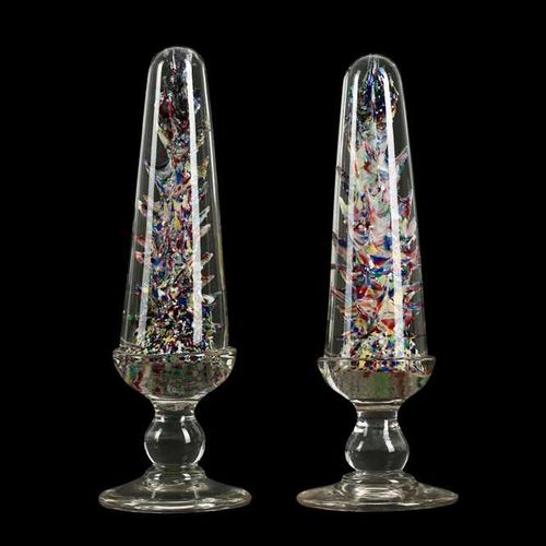 A PAIR OF LATE 19TH CENTURY GLASS 'DEVIL'S FIRE TOWER' PAPERWEIGHTS PAIRE DE POI&hellip;