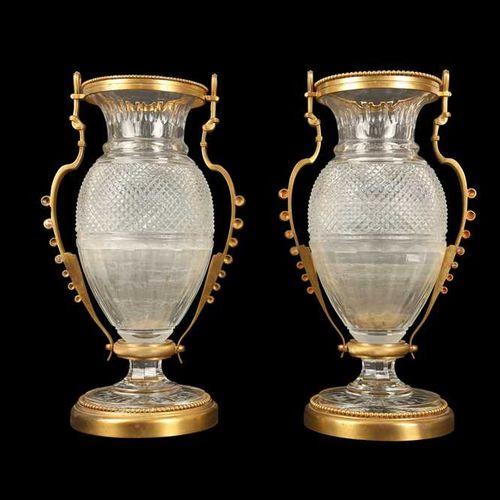 A PAIR OF BELLE EPOQUE STYLE BACCARAT GILT BRONZE MOUNTED GLASS VASES PAIRE DE V&hellip;