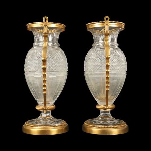 A PAIR OF BELLE EPOQUE STYLE BACCARAT GILT BRONZE MOUNTED GLASS VASES UNA COPPIA&hellip;