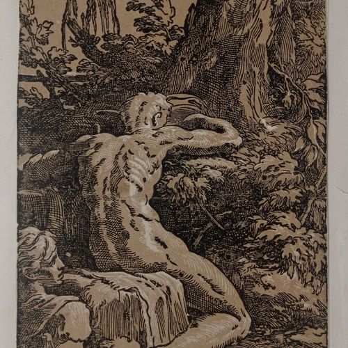 Antonio da TRENTO 
L'Homme vu de dos, bois d'après Le Parmesan, 28,5 x 18 cm, co&hellip;
