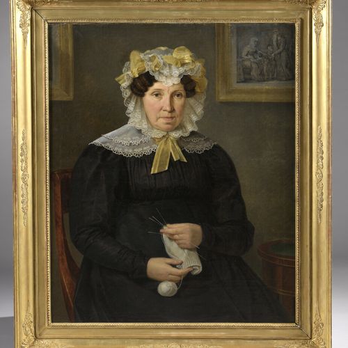 Adrien WULFFAERT (1804 1873) 
Portrait de femme à son ouvrage 
Huile sur toile. &hellip;
