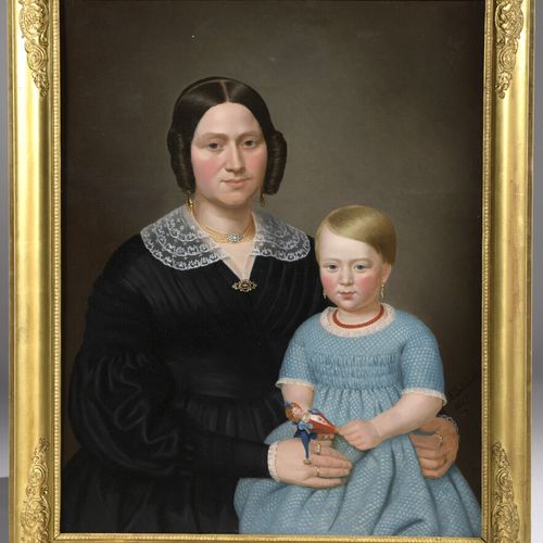 A. DELMERE, actif au XIXe siècle 
Portrait de femme avec sa fille (Mme Lefèvre e&hellip;
