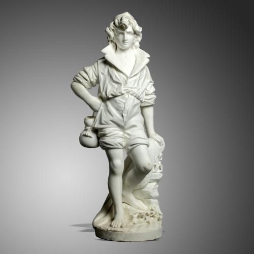 Null 
Pietro Bazzanti Figure en marbre blanc sculptée d'un garçon pêcheur napoli&hellip;