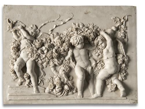 Null Plaque en marbre de composition à relief rectangulaire représentant une fêt&hellip;