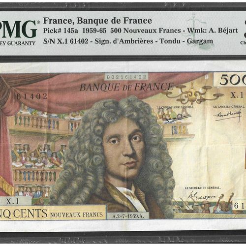 Banknotes 500 Nouveaux Francs Molière Type 1959, 2.7.1959

Ref : Pick#145a

Cons&hellip;