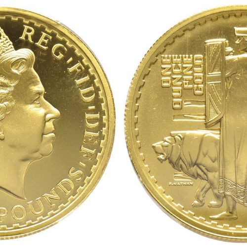Great Britain Elizabeth II 1952 -

100 Pounds Proof "Britannia", 2001, AU 34 g. &hellip;