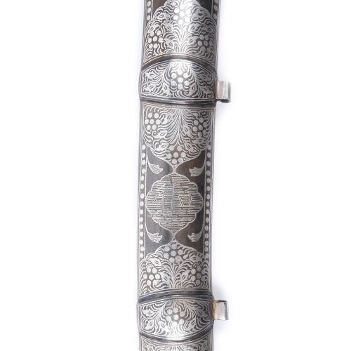 Impressive Indo-Persian shamshir sword, damask-patterned, with sheath, mid-20th &hellip;