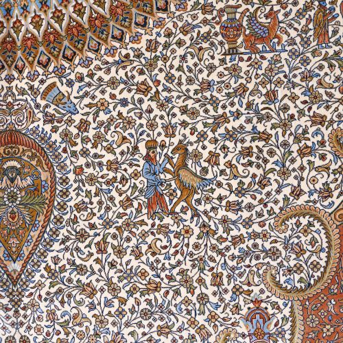 Impressive Qum (Ghom) silk rug on silk warp, decorated with Zoroastrian motifs a&hellip;
