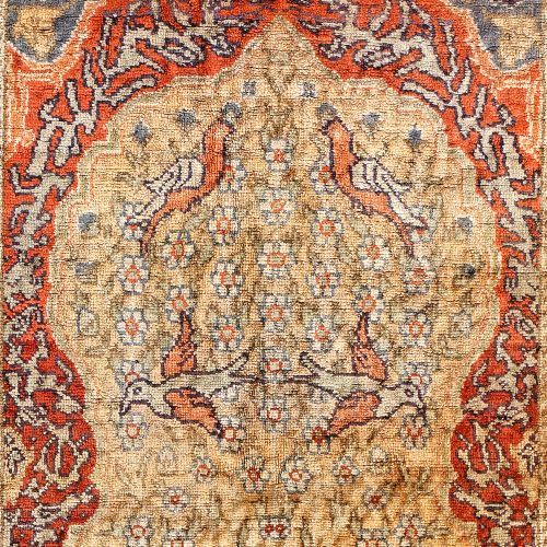 Kayseri silk rug on cotton warp, pictorial with avimorphic and floral motifs, ap&hellip;