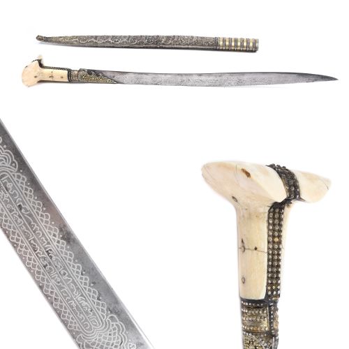 Ottoman yatagan, with silver sheath and walrus bone handle, decorated with gilde&hellip;