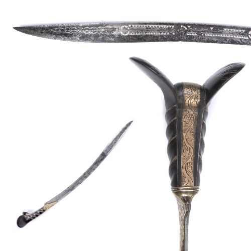 Ottoman yatagan, with silver-plated blade, horn and brass handle, owner's name i&hellip;