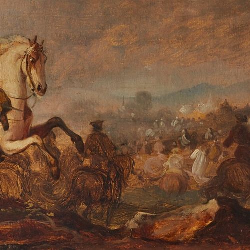 École française vers 1800, suiveur de Charles PARROCEL 
Cavaliers devant la bata&hellip;