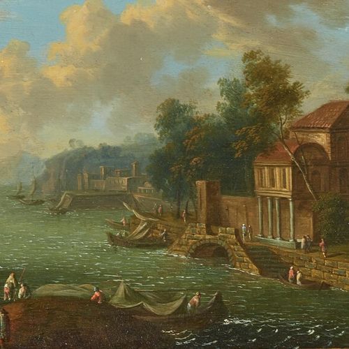 École flamande vers 1700, suiveur de GREVENBROECK 
Paysage fluvial animé 
Pannea&hellip;