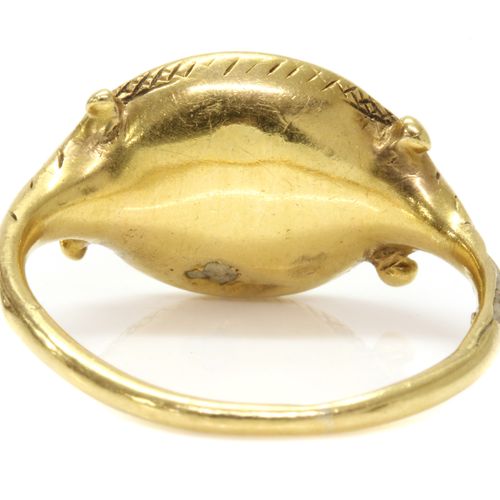 Null A gold cornelian intaglio ouroboros ring,