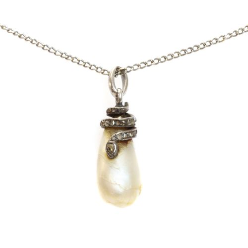 Null An early 19th century pearl and diamond snake pendant,