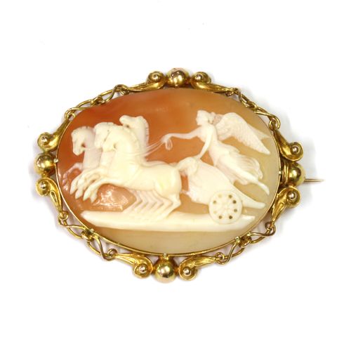 Null A gold mounted Victorian shell cameo brooch,