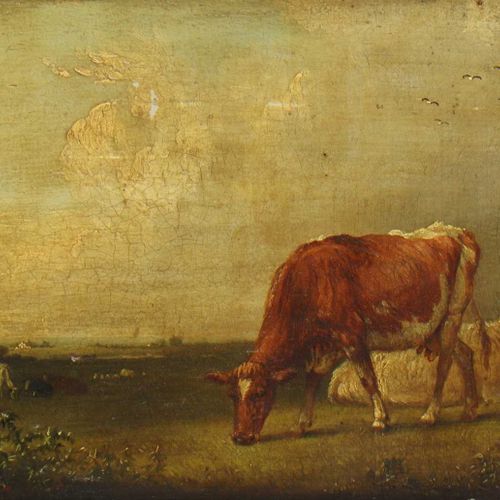 Null 埃德蒙-布里斯托(1787-1876) 埃德蒙-布里斯托(1787-1876) 农场场景，有驴子、猪、公鸡和牛，以及小屋中的两个人物；牛在一个开放的风&hellip;