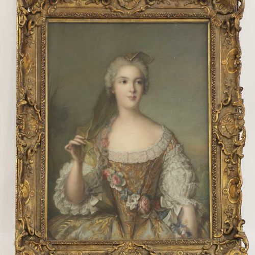 Null 在让-马克-纳蒂埃之后 法国国王路易十五的第六个女儿苏菲夫人的肖像，半身，穿着金色刺绣和蕾丝边的衣服，花环，签名为 "E Delaporte, d'a&hellip;