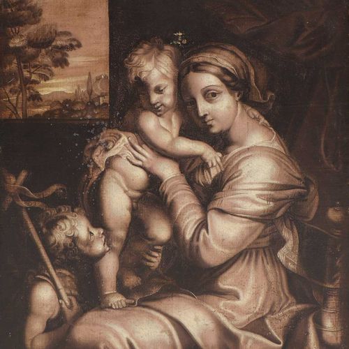 Null 拉斐尔的风格 拉斐尔的风格 圣母与婴儿圣约翰的格子画，布面油画 80 x 66厘米