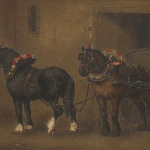 Null 归属Benjamin Zobel（德国，1762-1830） 归属Benjamin Zobel（德国，1762-1830） 谷仓外的两匹马 沙画 42&hellip;