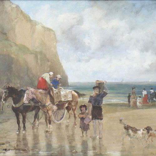 Null 约翰-刘易斯-布朗（法国，1829-1890） 约翰-刘易斯-布朗（法国，1829-1890）在埃特雷塔的海滩上，签名为 "约翰-刘易斯-布朗"，左手&hellip;