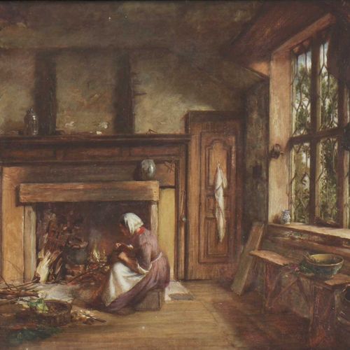 Null T...C...(19世纪) T...C...(19世纪)室内有一个女人在壁炉边拔鸟，签名为 "TC "的首字母左上角，布面油画 35 x 42cm