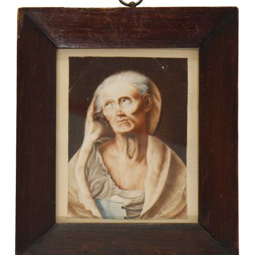 Null 德国学校，18世纪 德国学校，18世纪 老年妇女的肖像，半身像，牛皮纸上的微型画 9.8 x 7.2厘米
