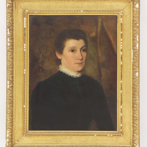 Null 英国学校，19世纪 英国学校，19世纪 一位女士的肖像，半身，穿着黑色的衣服和白色的领子 布面油画 60.5 x 45.5cm