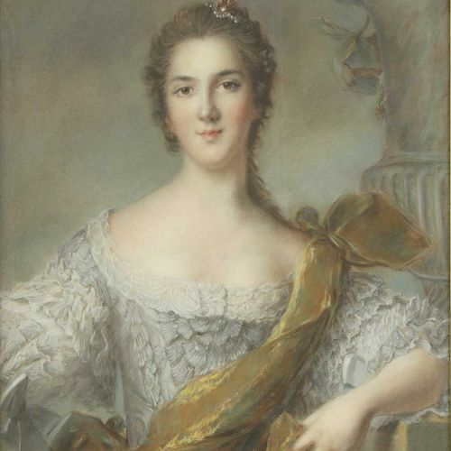 Null 在让-马克-纳蒂埃之后 法国国王路易十五的第五个女儿维克多尔夫人的肖像，半身，身穿白色礼服和棕色腰带，签名为 "E Delaporte, d'apre&hellip;