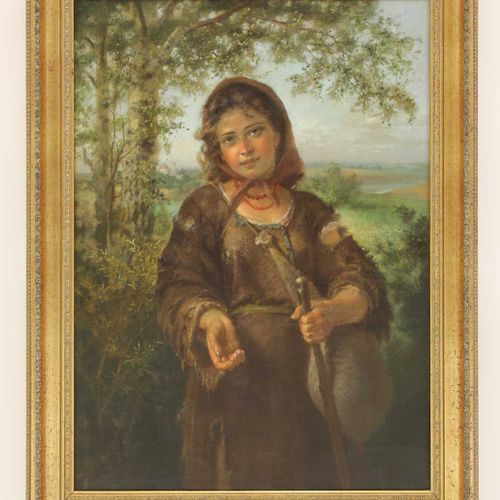 Null 大陆学派，19世纪 大陆学派，19世纪 风景中的农家女孩研究 画布油画 76 x 57.5cm
