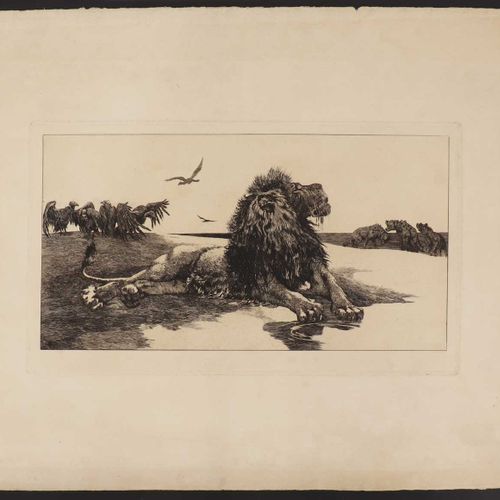 Null Herbert Thomas Dicksee RE (1862-1942) "El león moribundo", un león recostad&hellip;