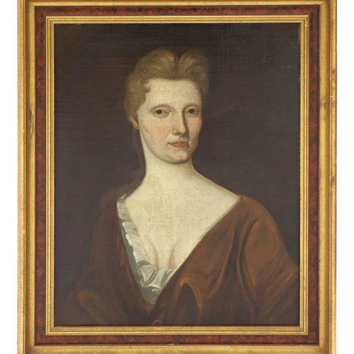 Null 英国学校，18世纪初 英国学校，18世纪初 一位女士的肖像，半身长，身穿棕色衣服 布面油画 64 x 48.5cm