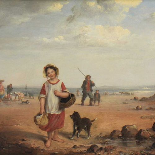 Null William Kidd RSA (1790-1863) William Kidd RSA (1790-1863) 一个女孩和她的宠物狗在岸边，渔民在&hellip;