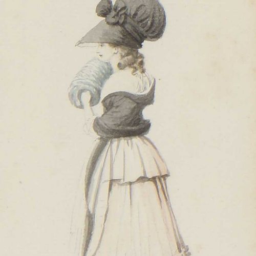 Null Paul Sandby RA (1725-1809) zugeschrieben Junge Modedamen zwei, Feder und Ti&hellip;