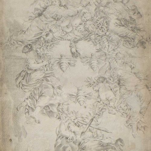Null 在Pietro da Cortona之后 Pietro da Cortona 神圣的天意和Barberini力量的寓言部分的研究 铅笔 52.5 x &hellip;