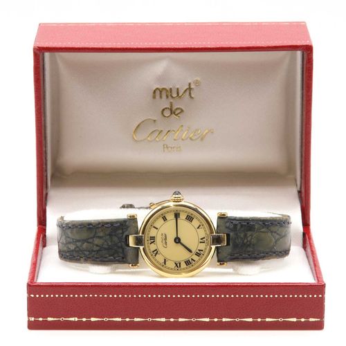 A ladies' Vermeil Must de Cartier quartz strap watch, Une montre à quartz Must d&hellip;