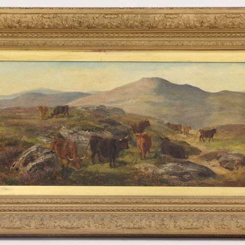 Null Attribuito a Joseph Denovan Adam (1842-1896) Cattle in a highland landscape&hellip;