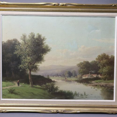 Null GODCHAUX Alfred (1860-1938), "Paysage au ruisseau animé", huile sur toile, &hellip;