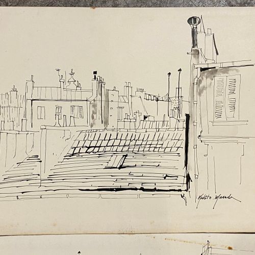 Null Makoto MASUDA (1905-1989), "Les toits de Paris", 3 encres et lavis, signées&hellip;