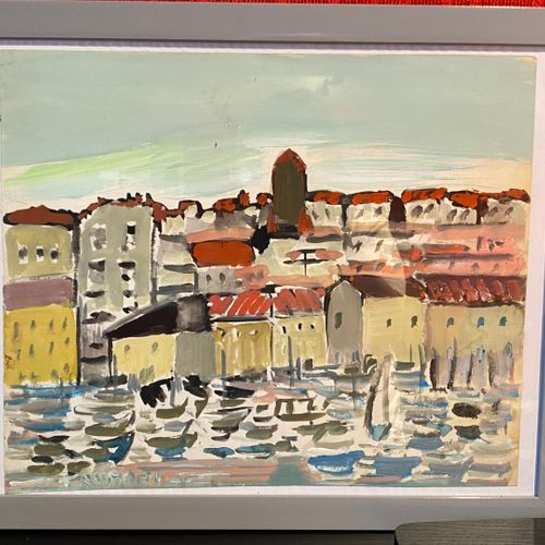 Null Jules TRISTANI (1913-1993) - 3 gouaches sur papiers, vues de bateaux sur un&hellip;