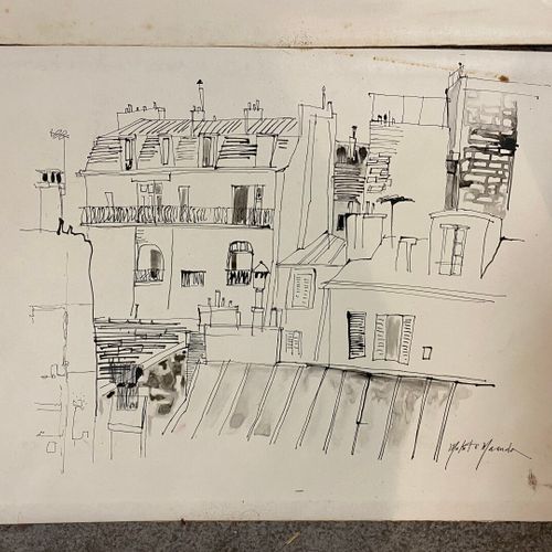 Null Makoto MASUDA (1905-1989), "Les toits de Paris", 3 encres et lavis, signées&hellip;