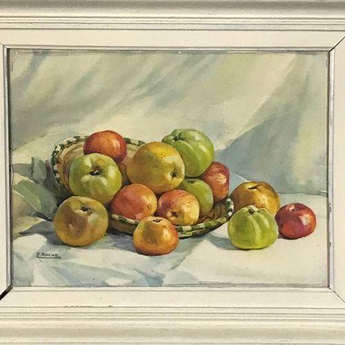Null Roche F. (XXème), "Nature morte aux pommes", aquarelle, signée en bas à gau&hellip;