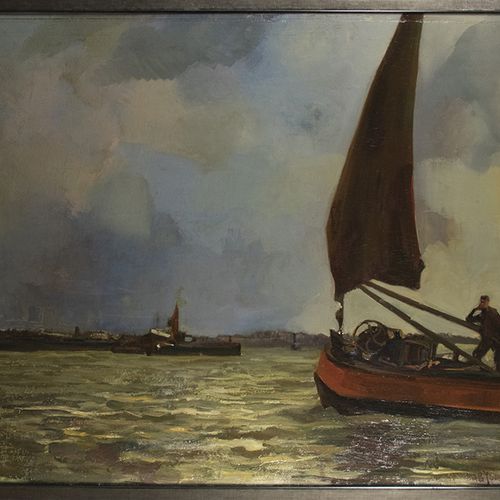 Null Dipinti - Maarten Yungmann (1877-1964): 'Sulla Maas', olio su tela, firmato&hellip;